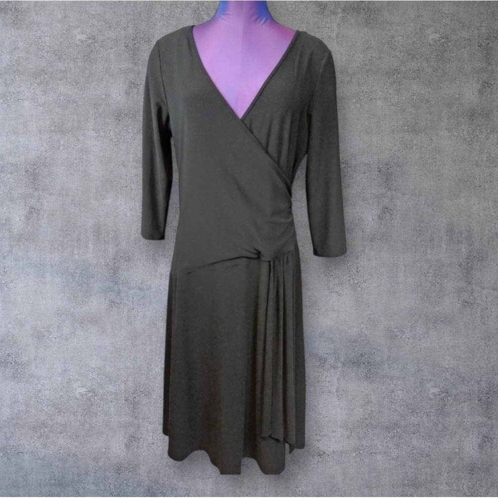 NWT APANY Black Faux Wrap Fit & Flare Dress Size Large Women's D80